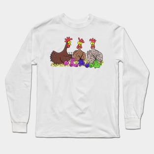 Funny chicken trio knitting cartoon Long Sleeve T-Shirt